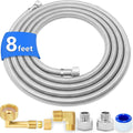 Dishwasher Installation Kit - 8 FT Stainless Steel Dishwasher Hose with 3/8" Compression Connections,Food Grade PEX Inner Tube Dishwasher Water Supply Line with Elbows,Adapters