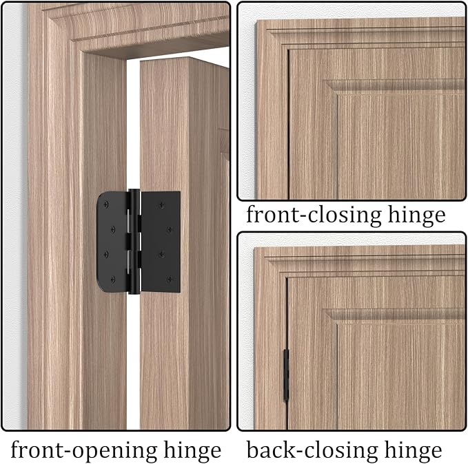 3 Pack 4in Black Door Hinges Stainless Steel Hinges Interior Door Hinges Black Matte with Square & Round Corners Perfect for Heavy-Duty Front & Back Door, Antirust & No Squeaks