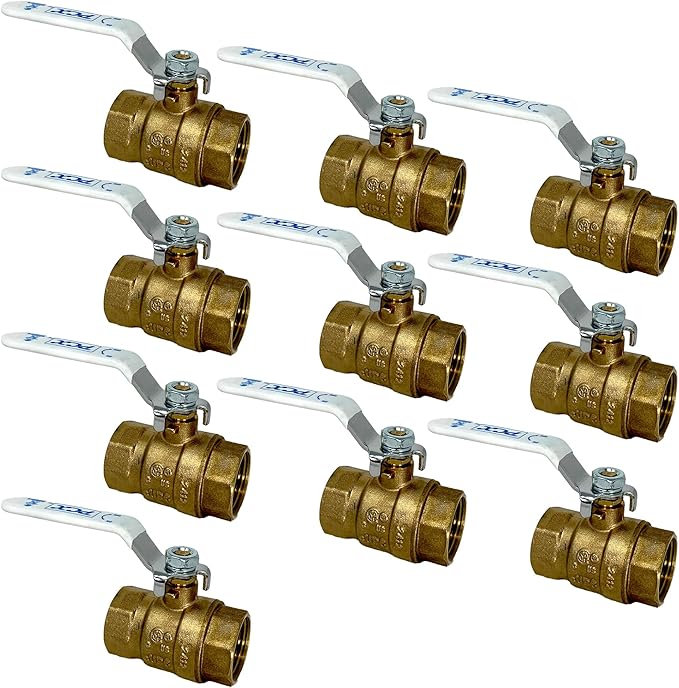 [10-Pack] PROCURU 1/2-Inch FIP Female NPT Threaded (FxF) Heavy Duty Brass Ball Valve, Full Port, 600 WOG, LF Certified Safe (3BT050-10P)