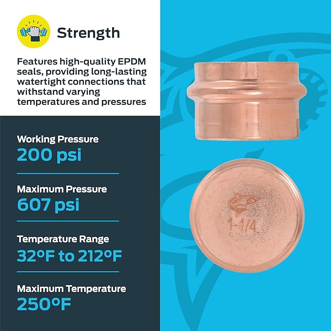 SharkBite 1-1/4 Inch End Cap, Copper Press Plumbing Fitting, Pack of 5, UPR0435X5