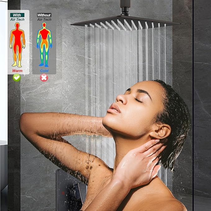 Heyalan Shower Faucet Set Square Stainless Steel Bathroom Rainfall Shower System One Handle Single Function Shower Trim Kit with Rough-in Valve Male Thread,Ceiling Mount,10 Inch,Oil Rubbed Bronze