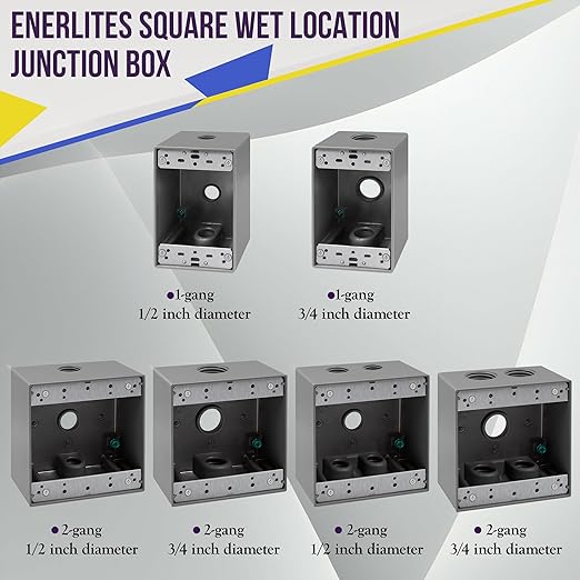 ENERLITES Weatherproof Outlet Box with Three 1/2-in Threaded Outlets, Outdoor Electrical Box, 3 Holes 0.50” Each, 1-Gang, 4.57” Height x 2.83” Length x 2.05” Depth, EN1350