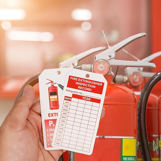 160 Sets Fire Extinguisher Tags with Adjustable Wire Ties Monthly Inspection Record Tags for Indoor Outdoor 4.2 x 2.1 Inch