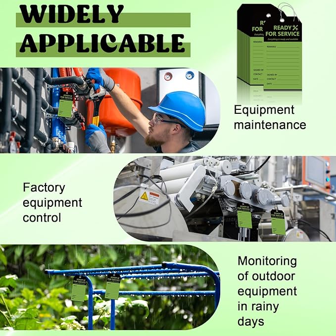 50PCS Ready for Service Tags 3" x 5 3/4" Service Repair Tags with Wire Service Tags for Equipment Black and Green Service Tags for Required Examination Production Status Notice Tags Cardstock