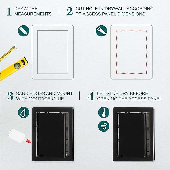 8" x 12" Black Plastic Access Panel. Service Shaft Door Panel. Plumbing, Electricity, Heating, Alarm Wall Access Panel for Drywall. Bathroom Services Access Hole Cover.