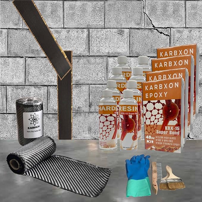 100 ft - Carbon Fiber-Basement Wall Crack Repair Kit - Carbon Fiber Foundation Wall Repair - Easy to use Includes Instructions