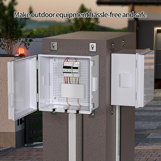 ABS Electrical Junction Box, Ventilated Design, Cable Grommets, IP65 Waterproof Enclosure, Indoor/Outdoor Use with Mounting Panel. (Grey Cover, 11.9"x11.9"x7")