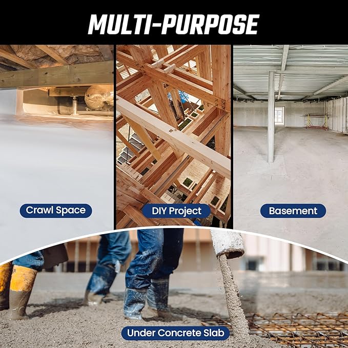 Crawl Space Vapor Barrier, 10 Mil Vapor Barrier, 12' x 12', Drop Cloth Moisture Barrier Covering for Crawlspace Encapsulation, Thick Plastic Sheeting, Polyethylene Film, Black and White Panda Film