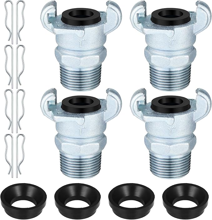 Therwen 4 Sets 1 inch Chicago Air Fittings NPT Iron Air Hose Fitting 2 Lug Universal Coupling for Female and Male End(Male End)