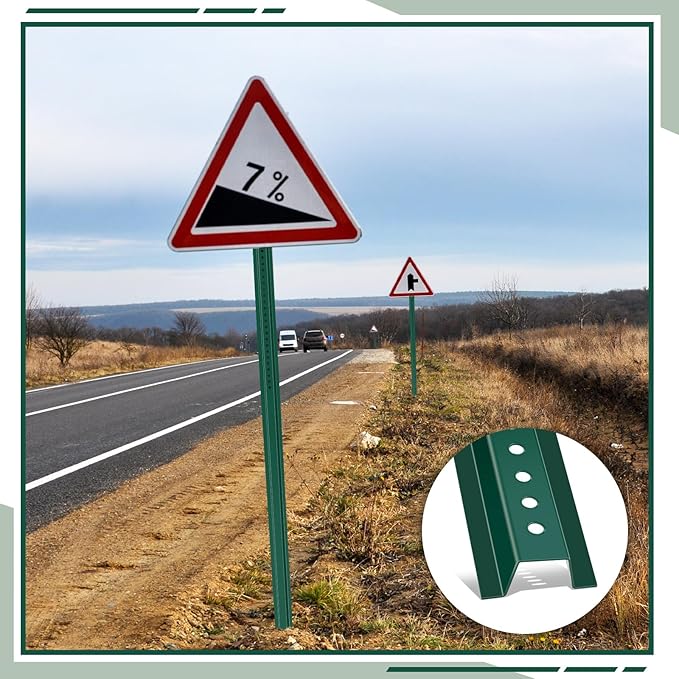 Gisafai 4 Pack 6 ft Tall U Channel Sign Steel Post with Green Enamel Coating Heavy Duty Metal Sign Post with Pre Drilled Holes for Easy Mounting