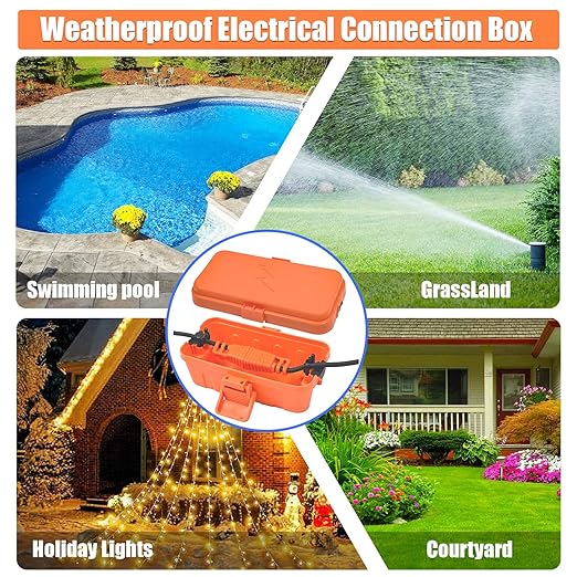 Hrensaw Small Weatherproof Electrical Connection Box(6 x 3.5 x 2.2inch),Outdoor Electrical Box,Waterproof Extension Cord Covers for Plug, Extension Cables, Holiday Lights,Orange