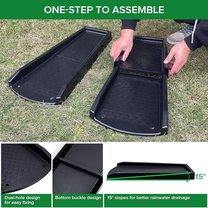 Splash Blocks for Gutters Downspouts, 24" Downspout Extensions for Rain Water Drainage, Thickened Gutter Splash Guard with Fixing Piles(1 Pack, Black)
