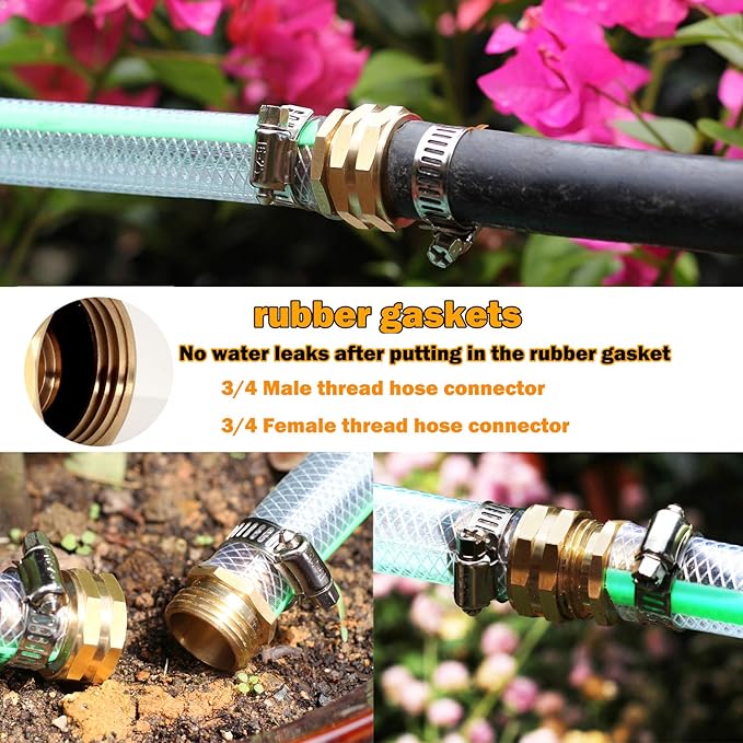 Garden Hose Repair Connector with Clamps Hose End Repair Kit,3/4" Barb Garden Hose Fittings Male and Female brass garden hose ends (3/4"Barb-4 Set)
