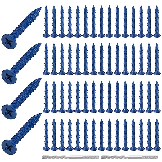 200 Qty 3/16" x 1-1/4" Phillips Flat Head Concrete Screws Anchor with Drill Bits Blue Screws for Anchor Masonry, Block, Brick, Cement, Stucco, Diamond Point and Wood Fastening