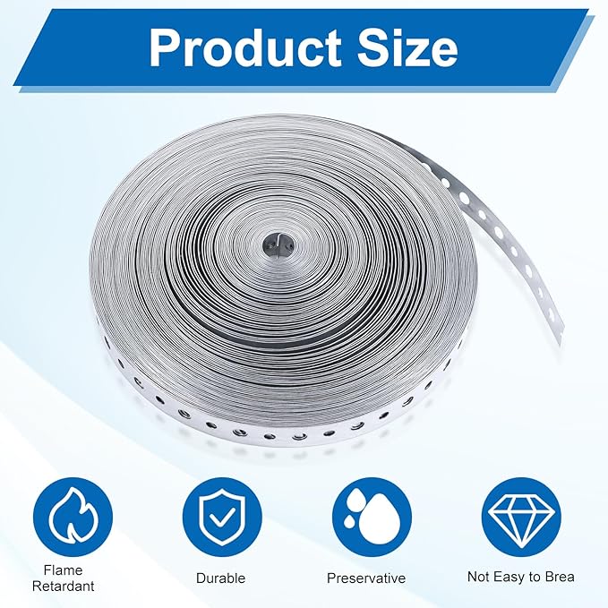 Galvanized Metal Pipe Strap, 100 Feet 24-Gauge Galvanized Hanger Straps, Pipe Hanger Strap Pipe Strap Metal Strap for Pipe Support Hanging and Flexible Trimming with Holes