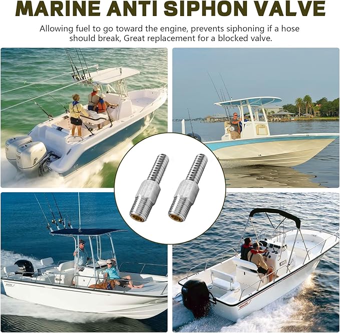 Marine Anti Siphon Valve Replacement for Boat Fuel Tank Pickup Tube to Prevents Fuel Theft and Fuel Spillage of Gas Tank Outboard, with 1/4" NPT, 3/8" Hose for Marine Fuel Tank Valve - Aluminum 2 PCS
