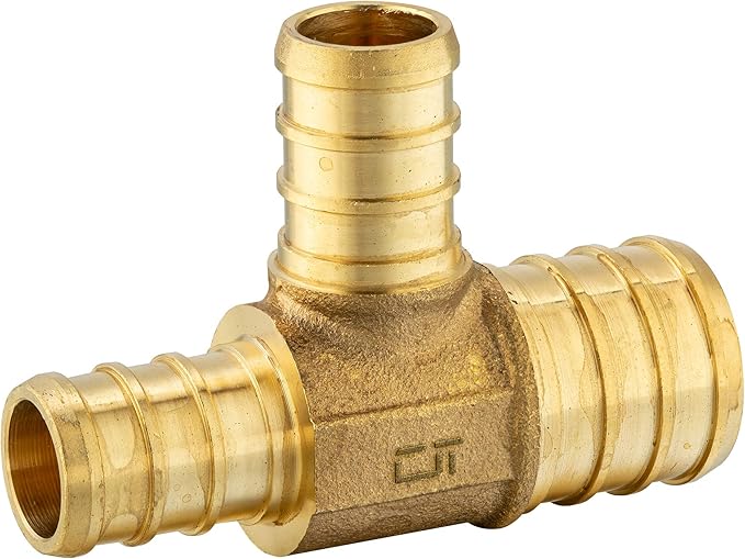 (Pack of 5) EFIELD Pex 1" x3/4" x 3/4" Reducing Tee Crimp Barb Brass Fittings,(PEX1807088)