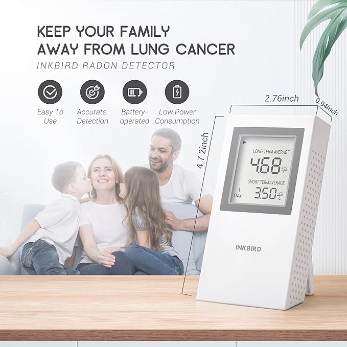 INKBIRD Radon Detector for Home | Radon Tester with Short & Long Term Monitoring | 3 AAA Battery Operated | USA Version Pci/L