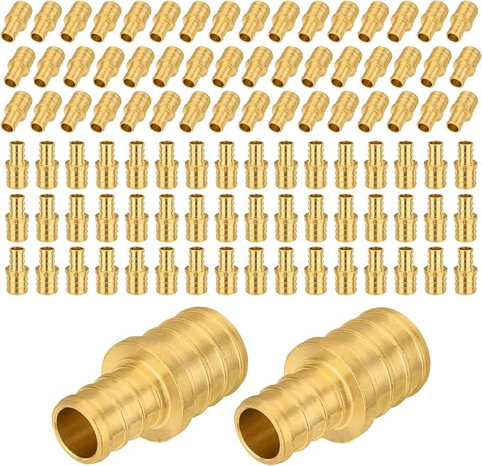 100-Pack PEX Fittings Niikappu 3/8"x1/2" Pex Straight Coupling, Brass Crimp Pipe Fittings for PEX Pipes, ASTM F1807