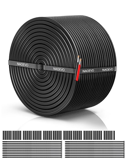 NAOEVO 18 Gauge Wire 2 Conductor Electrical Wire, 18 AWG Stranded PVC Cord, 12V Low Voltage/Tinned Copper/Flexible Cable for Automotive Wiring, Lamp Cord, Marine Cable (100FT)