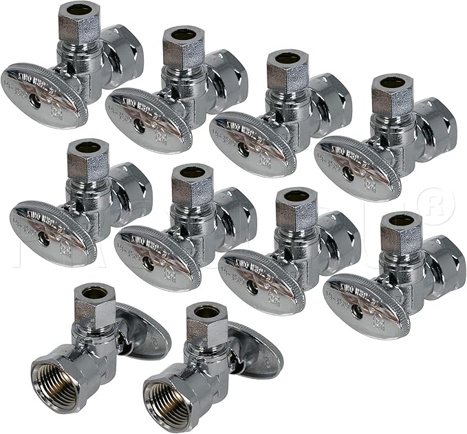 [10-Pack] PROCURU 1/2" FIP x 3/8" OD Comp Angle Stop Valve, Quarter-Turn Shut Off, LF Certified Safe (3SV400-10P)