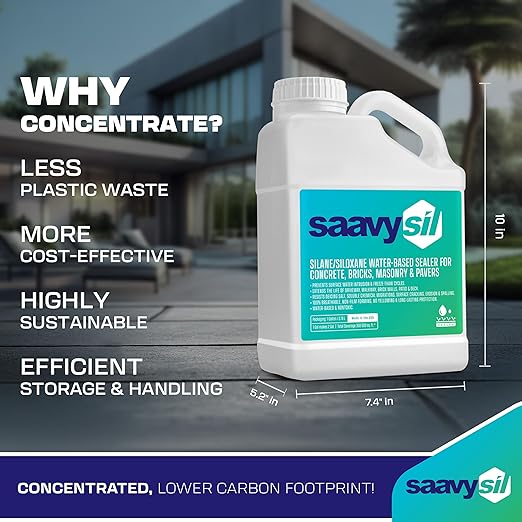 Silane Siloxane Penetrating Concrete Sealer – 1 Gallon Makes 2 Gallons – Eco-Friendly - Water-Based Waterproof Protection for Indoor/Outdoor Concrete, Masonry, Brick, Pavers & Stone – Clear Finish