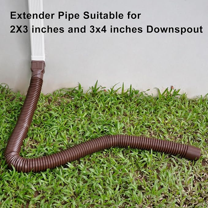 7ft Long Gutter Downspout Extensions, Outer Diameter 3" Downspout Extender for Rainwater Drainage, Flexible Drainage Pipe Suitable for 2"×3" and 3"×4" Downspout (Brown-1-Pack)
