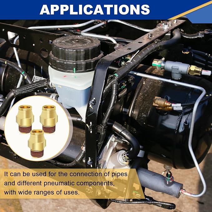 1/2" Brass Push to Connect DOT Air Brake Fittings, 3PCS Air Line Quick Connect Fittings 1/2" Tube OD x 3/8" NPT Connector Tube to Male Pipe for Truck Trailers Air Brake System