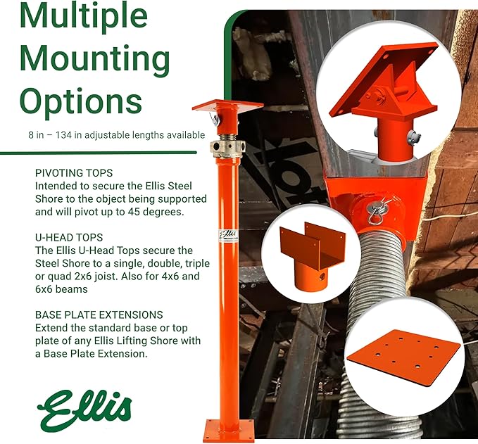 Ellis Manufacturing Light-Duty Steel Lifting Shore – Adjustable House Jack for Foundation, Beams, Floor Support, and Concrete Bracing – 12,000 lb Safe Load Capacity – 38"-62" Adjustment