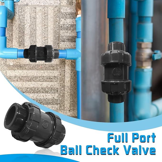 PVC Spring Ture Union Check Valve, 1in Slip Swing Utility Water One Way Check Valve, Sch80 Socket Pool Ball Check Valve for Backflow Prevention