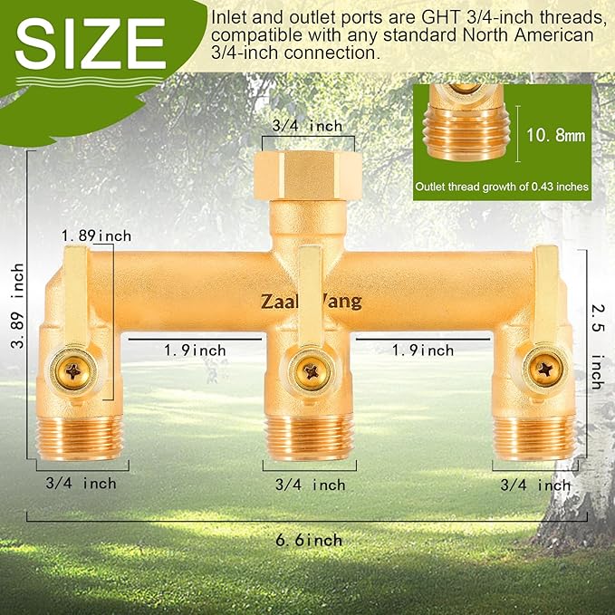 Full - Flow Brass Hose Faucet Adapter, Heavy Duty 3 - Way Garden Hose Splitter, High - Flow and Extended Metal Handle 3/4” Hose Manifold, Rust and Freeze Resistant Outdoor Faucet Switcher