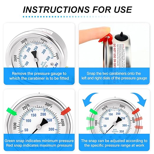 MEANLIN MEASURE 0~5000Psi Liquid Filled Pressure Gauge Stainless Steel 1/4" NPT 2" FACE DIAL for WOG Water Oil Air Lower Mount, with Hex Bushing and 2PCS Snaps