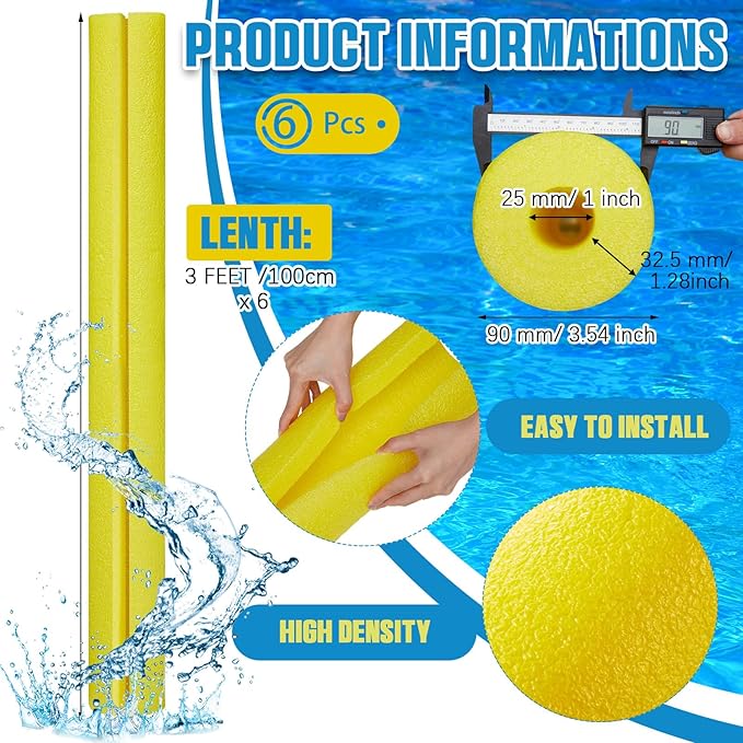 Hanaive Yellow 6 Pcs 40 x 3. 5 x 1 Inch Pipe Insulation Foam Tube Pre Slit Clamp Foam Noodles for Padding Jumbo Pool Noodles Large Tube for Swimming Floating Craft Projects Padding Bumper