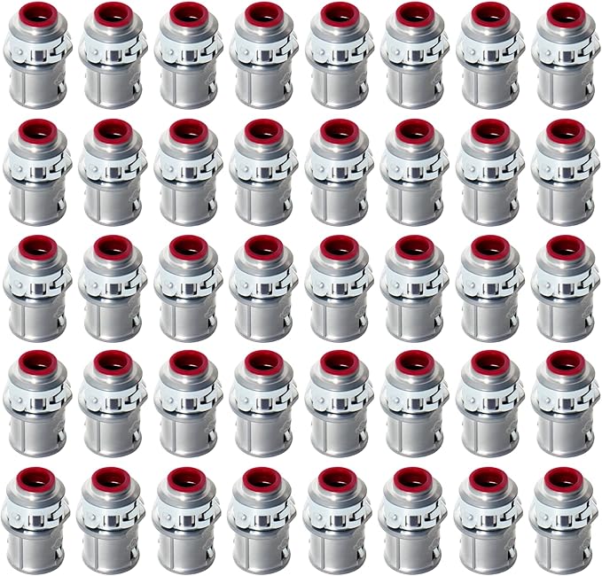 MAKERELE 3/8" Snap-in MC Connector for Steel & Aluminum MC/AC Cable - Fits 14/2 to 10/3 Metal-Clad Cable, 1/2" Knockout, Insulated Throat, Zinc Steel Electrical Conduit Fitting (40 pack)