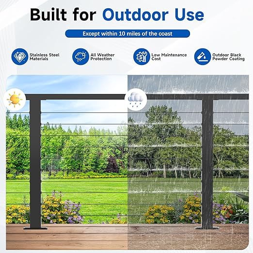 Upgraded 12-24FT Swageless Cable Railing System Post Kit 36" with 4 Heavy-Duty T304 Stainless Steel Level Post, Patent Reusable Cable Railing Kit, Upgraded Outdoor Finish(No Handrail), Black