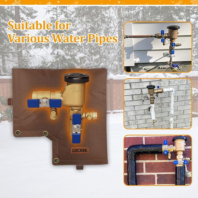 Backflow Preventer Insulated Cover (5°F) for Winter Freeze Protection, 13"W x 12"H Thickened Pressure Vacuum Breaker & Well Pump Cover, Outdoor Waterproof Insulation Pouch for Sprinkler Valve, Brown