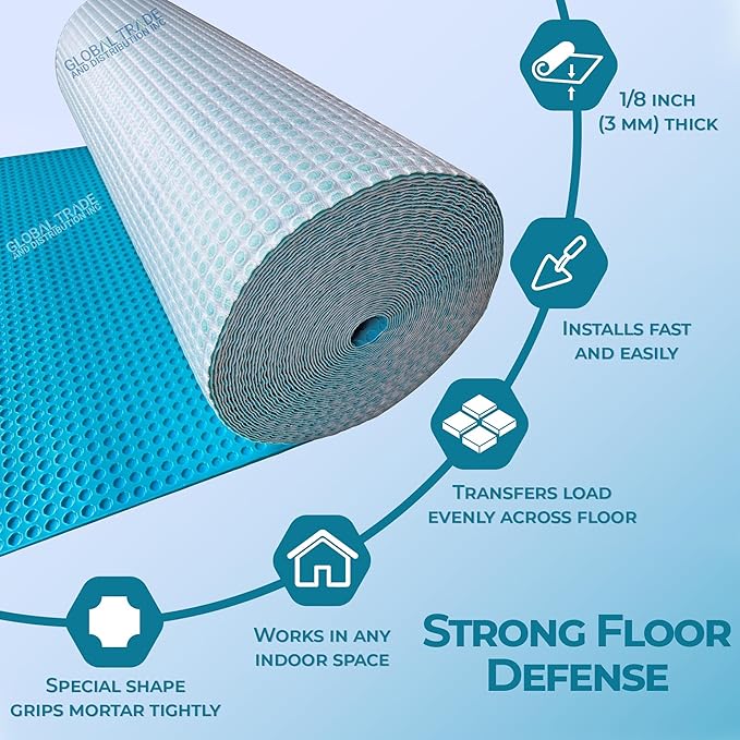 Uncoupling Waterproofing Membrane Roll, 108 Sq Ft (3.3 Ft x 32.8 Ft), 1/8'' Anti-Fracture Mat, Crack Isolation Flooring Underlayment for Bathroom Floor Tile, Subfloor