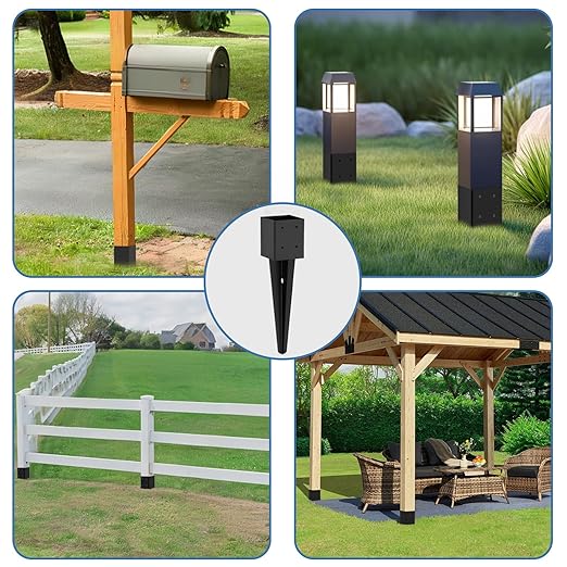 6 Pack 4x4 Fence Post Anchor Ground Spike – Heavy Duty 24" Metal Post Base (Fit 3.6"x3.6") Black Powder-Coated for Mailbox, Deck, Fence, Railing