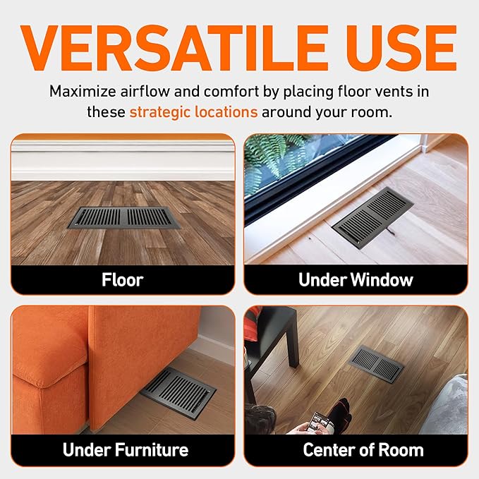 4X14 Floor Vent Covers Floor Register with Mesh Cover Trap, Heat and Air, Walkable Metal Floor Register for HVAC Duct, Contemporary, Dark Grey