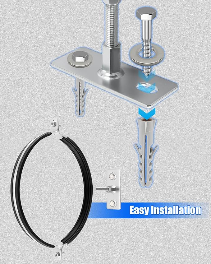 2 Pcs 8 Inch Adjustable Pipe Bracket, Split Ring Pipe Hanger, Heavy Duty B Vent Wall Strap Round Gas Vent Strap, Chimney Support Mount with Mounting Screws Anti-Slip Pads