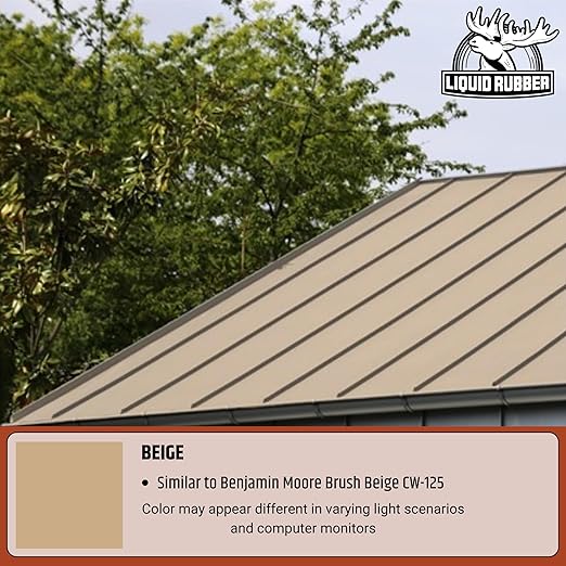 Liquid Rubber Color Waterproof Sealant - Elastomeric Roofing Coating for Flat or Slope Roofs & Foundations - DIY Paint & Leak Repair Membrane Compatible with Metal & Concrete - Beige, 5 Gallon