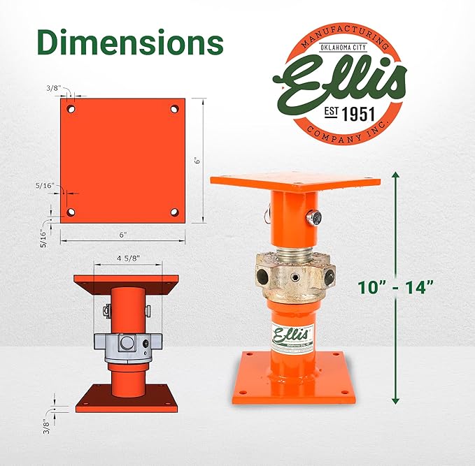 Ellis Manufacturing Light-Duty Steel Lifting Shore – House Jack for Foundation Leveling, Concrete, Beams, and Basement – 20,000 lb Safe Load Capacity – 10"-14" Adjustment