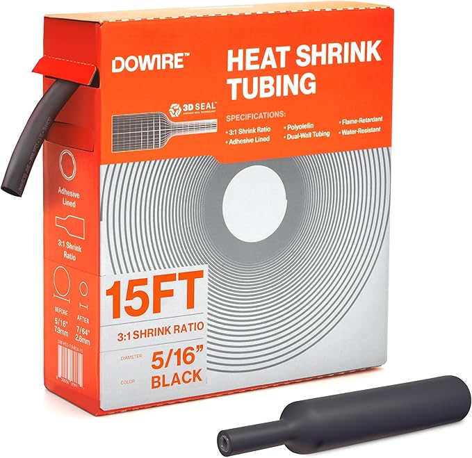 Heat Shrink Tubing 5/16" - Adhesive Lined - 3:1 Ratio - Waterproof Marine Grade Shrink Tube - Wire Shrink Wrap Tubing - Black - 15 Feet