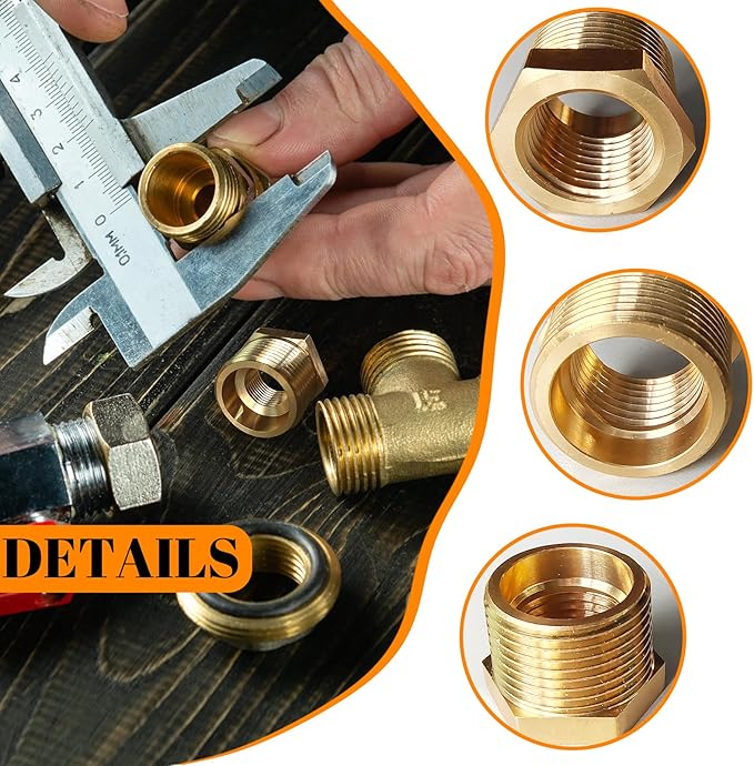 2 Pcs Brass Bushing 3/4" Male to 1/2" Female, 3/4" to 1/2" Reducer NPT Adapter Hex Brass Reducing Pipe Adapter Fitting Pipe Hose Tube Adapter Convert