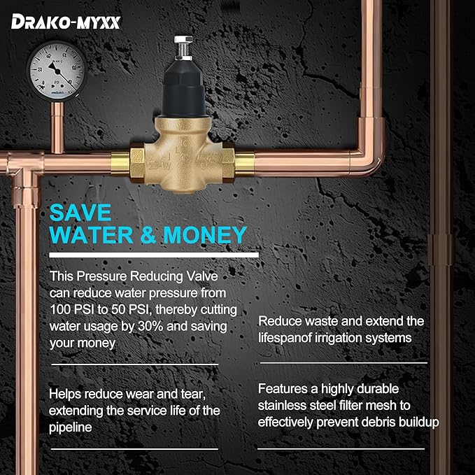 Upgraded 1" Pressure Reducing Valve Replace for 34-NR3XLDU 3/4" NR3XL Pressure Reducing Valve, Stainless Steel Strainer Screen, House Water Pressure Regulator with Teflon Tape,Compact Cartridge Design