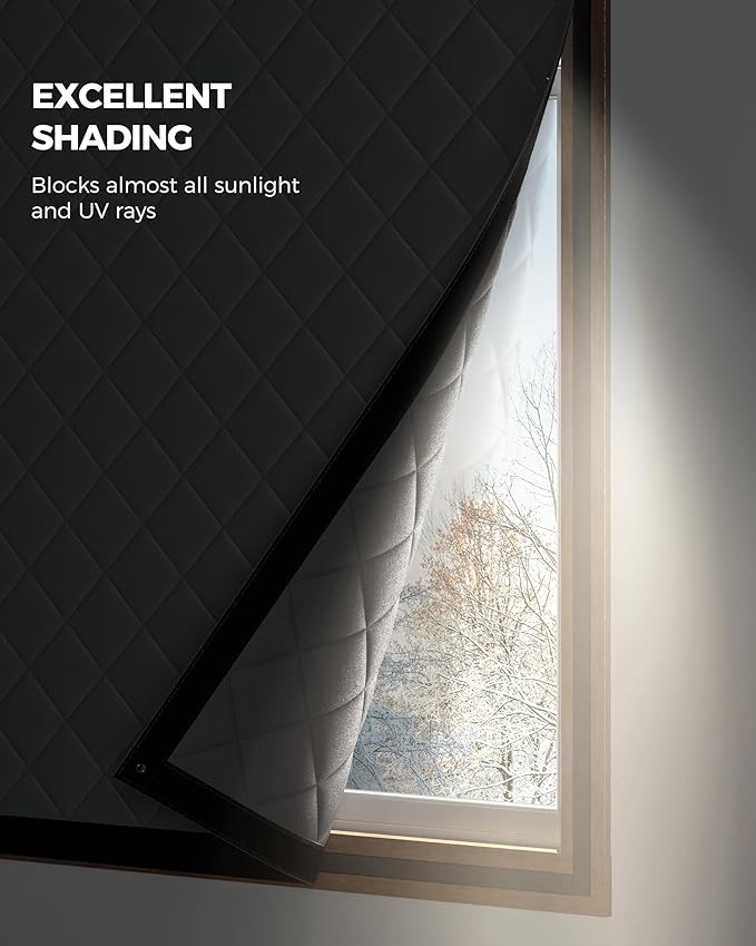 Window Insulation for Winter, Curtain Size 45 x 34 Inch, Thermal Insulated Window Cover Kit, Oxford Cloth Thick Cotton Filled, Fits up to 42'' × 32'' Windows, Grey