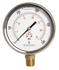 4" Oil Filled Pressure Gauge - Stainless Steel Case, Brass, 1/2" NPT, Lower Mount Connection, 0-500PSI