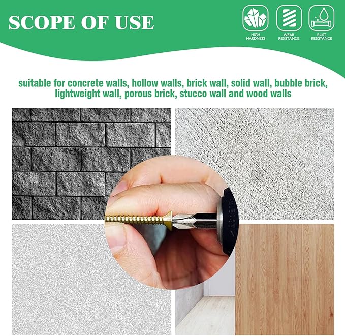 180Pcs / 90 Sets 4 Size Steel Wall Anchor with Screws, 5x30mm, 6x32mm, 8x38mm, 10x60mm Heavy Duty Loose Hinge Hole Repair Kit for Concrete, Hollow and Wooden Wall