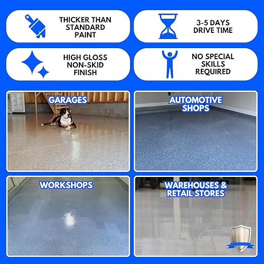 ArmorPoxy Garage Epoxy Floor Kit – 100% Solids - 2 Part Industrial-Grade Coating w/UltraGlaze Topcoat | DIY Slip & Hot Tire Resistant |300 Sq Ft - Medium Gray - 17 pc kit