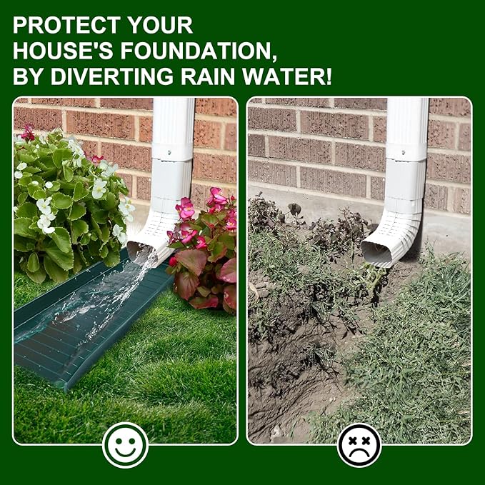 4 Pack Gutter Downspout Extensions,Rain Gutter Downspout Splash Block,Downspout Diverter,Down Spout Drain Extension,Gutter Splash Prevention Device for Cement Floor Lawn Ground (Green)